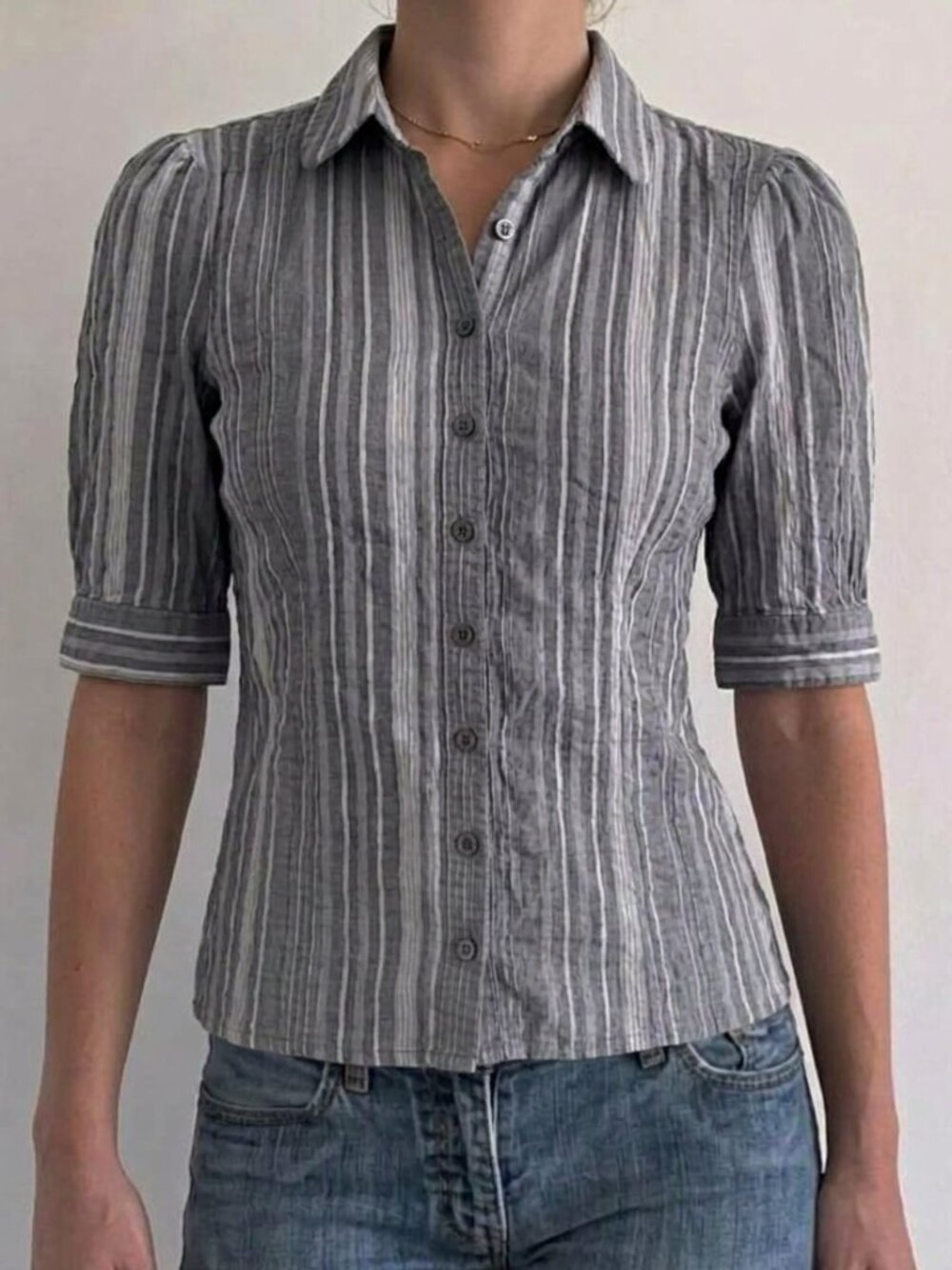 VTG Y2K Costa Blanca Striped Dress Shirt Medium Canadian Mall Goth